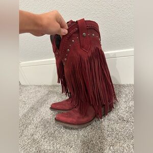 LIBERTY Black Red Fringed Heeled Boots